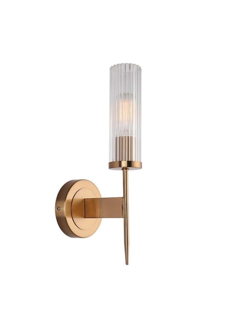 Modern LED Wall Light with Gold Finish & Vertical Ribbed Glass Shade | Decorative Wall Sconce for Bedroom, Living Room, Hallway | Elegant Indoor Wall Lamp for Home & Hotel Décor - Image 2