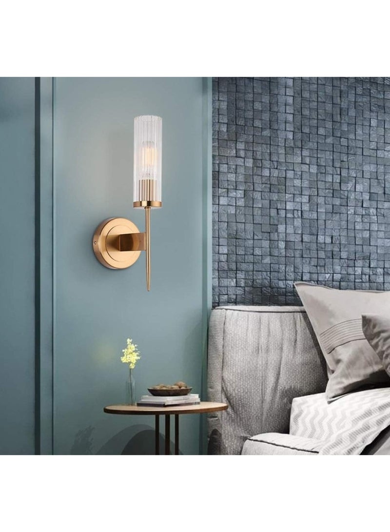 Modern LED Wall Light with Gold Finish & Vertical Ribbed Glass Shade | Decorative Wall Sconce for Bedroom, Living Room, Hallway | Elegant Indoor Wall Lamp for Home & Hotel Décor - Image 4