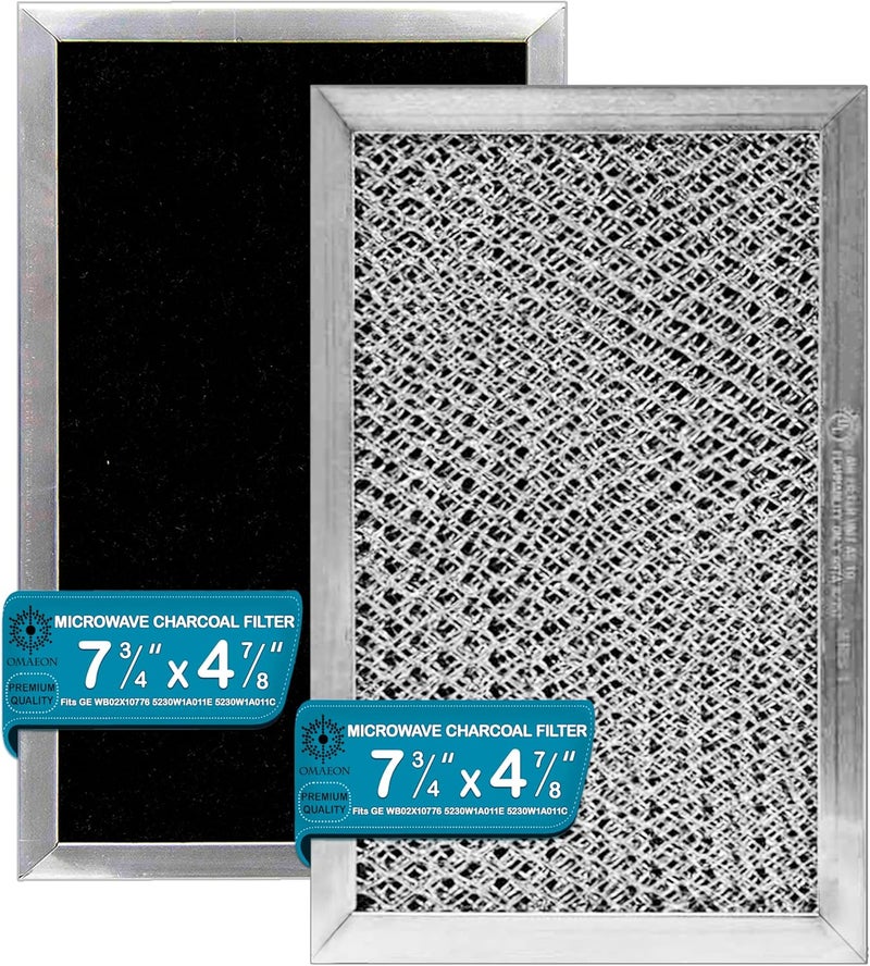 Omaeon Microwave Charcoal Filter Replacement JX81C WB02X10776 – Fits GE, LG, Kenmore, 5230W1A011E 5230W1A011B 5230W1A011C – Activated Carbon Vent Filter – 4-7/8" x 7-3/4" – 2-Pack - Image 1