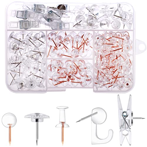 Utron 235 Pcs Push Pins Set, Thumb Tacks, Tacks, Push Pins for Bulletin Board, Wall, Cork Board, Clear Thumb Tacks (5 Style) - Image 1