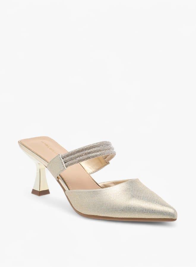 Flora Bella By Shoexpress Womens Embellished Pointed Toe Mules With Flared Heels Ramadan Collection - Image 1
