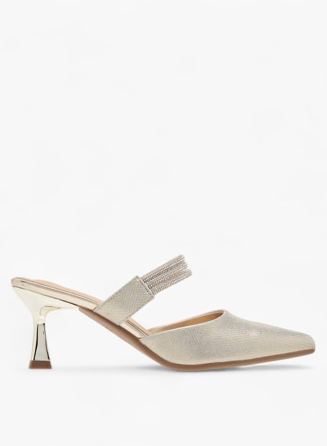 Flora Bella By Shoexpress Womens Embellished Pointed Toe Mules With Flared Heels Ramadan Collection - Image 3