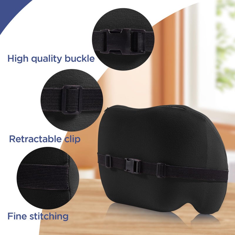 BYMECOST Lumbar Support Pillow for Office Chair, Car Lumbar Pillow Lower Back Pain Relief, Memory Foam Back Cushion with Adjustable Straps, Ergonomic Chair Back Pillow for Gaming Chair, Car, Bed (A-Black) - Image 3