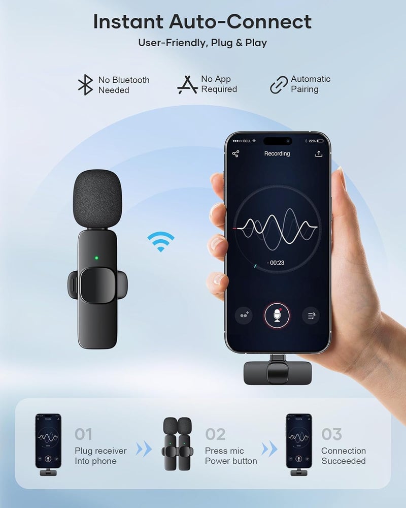 CHAMPKIA K9 Dual Wireless Lavalier Microphone for All Smartphones | Noise Cancellation Dual Mic Set with Receiver for Recording Interviews, Vlogs, YouTube, Reels - Image 3