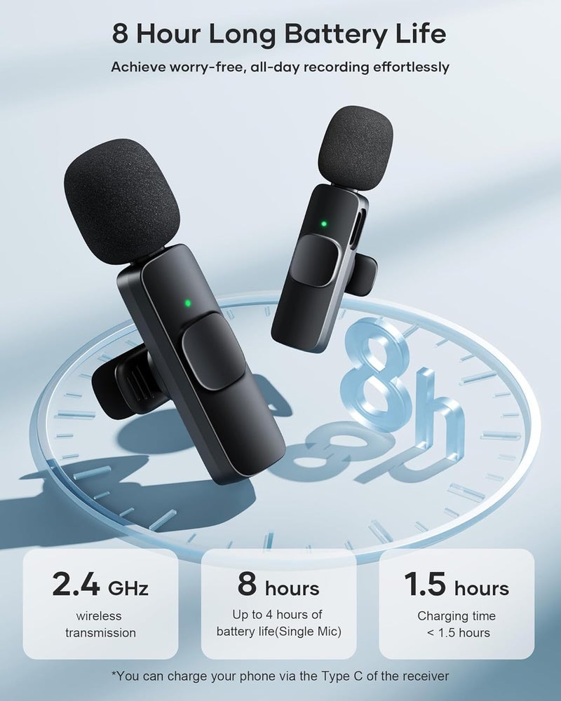 CHAMPKIA K9 Dual Wireless Lavalier Microphone for All Smartphones | Noise Cancellation Dual Mic Set with Receiver for Recording Interviews, Vlogs, YouTube, Reels - Image 2