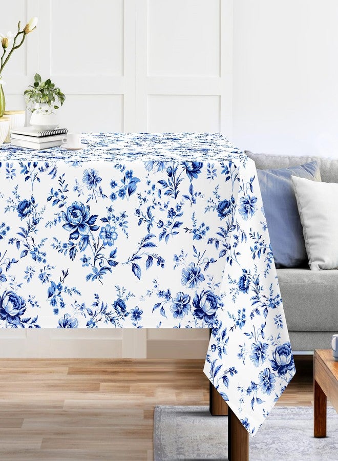 Arquiel Watercolor Blue Floral Tablecloth Waterproof, Rose Flower Rectangle Table Cloth, Washable Table Cover for Kitchen Dining Party Decor (60×84 Inch) - Image 1