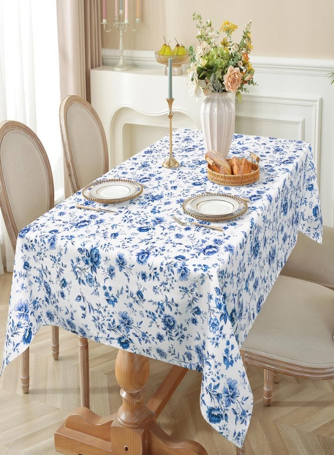 Arquiel Watercolor Blue Floral Tablecloth Waterproof, Rose Flower Rectangle Table Cloth, Washable Table Cover for Kitchen Dining Party Decor (60×84 Inch) - Image 5