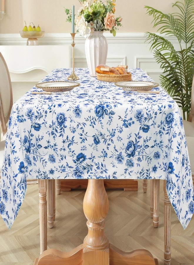 Arquiel Watercolor Blue Floral Tablecloth Waterproof, Rose Flower Rectangle Table Cloth, Washable Table Cover for Kitchen Dining Party Decor (60×84 Inch) - Image 4