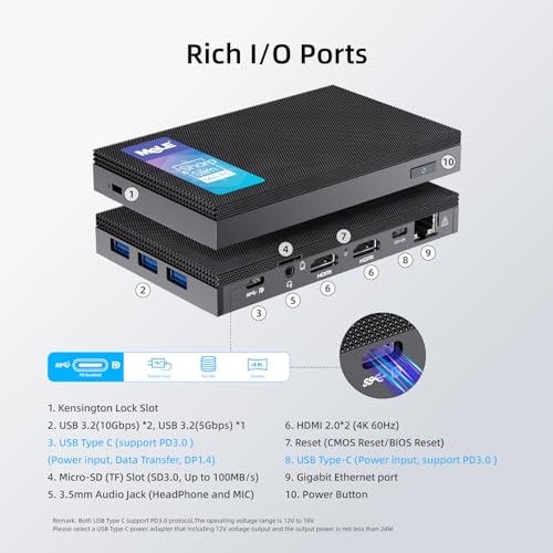 MeLE Fanless Mini PC Quieter3C 11th Gen N5105 16GB 512GB, Micro Computer WiFi 5 Small Desktop Service with USB-C PD, Gigabit Ethernet, Dual HDMI 4K, Auto Power on, PXE Support M.2 SSD - Image 3