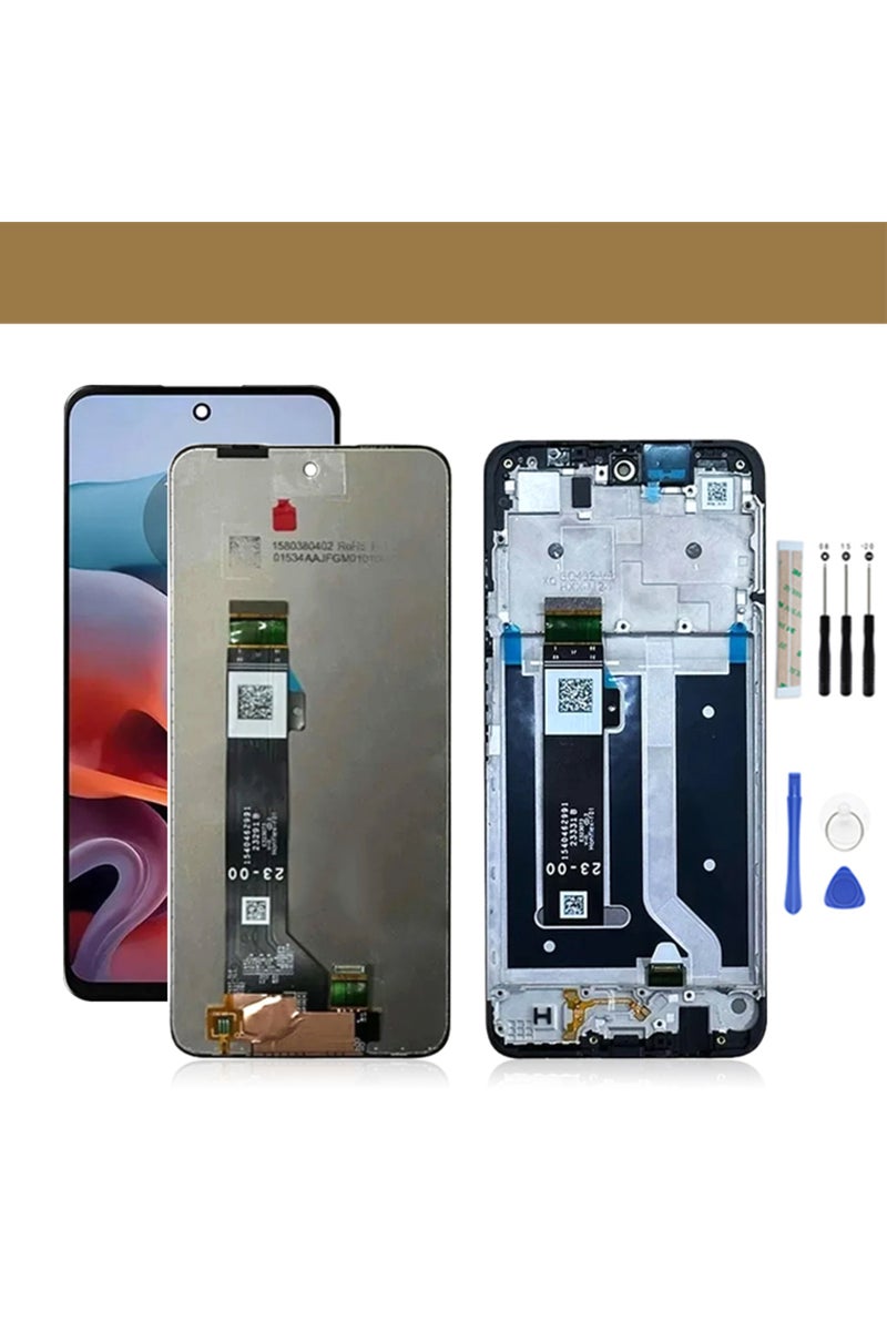 إيروريكس شاشة LCD سوداء بإطار مقاس 6.5 بوصة لهاتف موتورولا موتو G34، لوحة لمس مع إطار، مجموعة محول رقمي. - Image 1