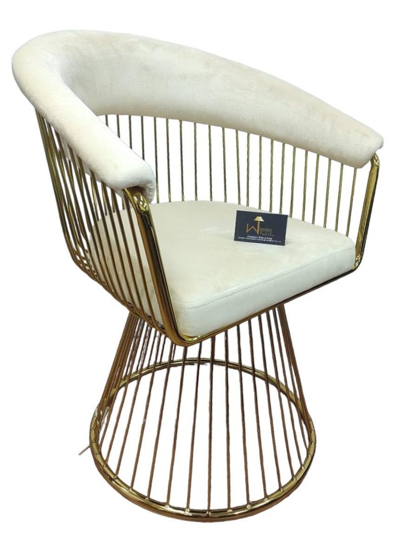 Wooden Twist Wooden Twist Swivel Rotating Arm Chair - Velvet Fabric with Golden Metallic Accent (Beige)  - Image 3