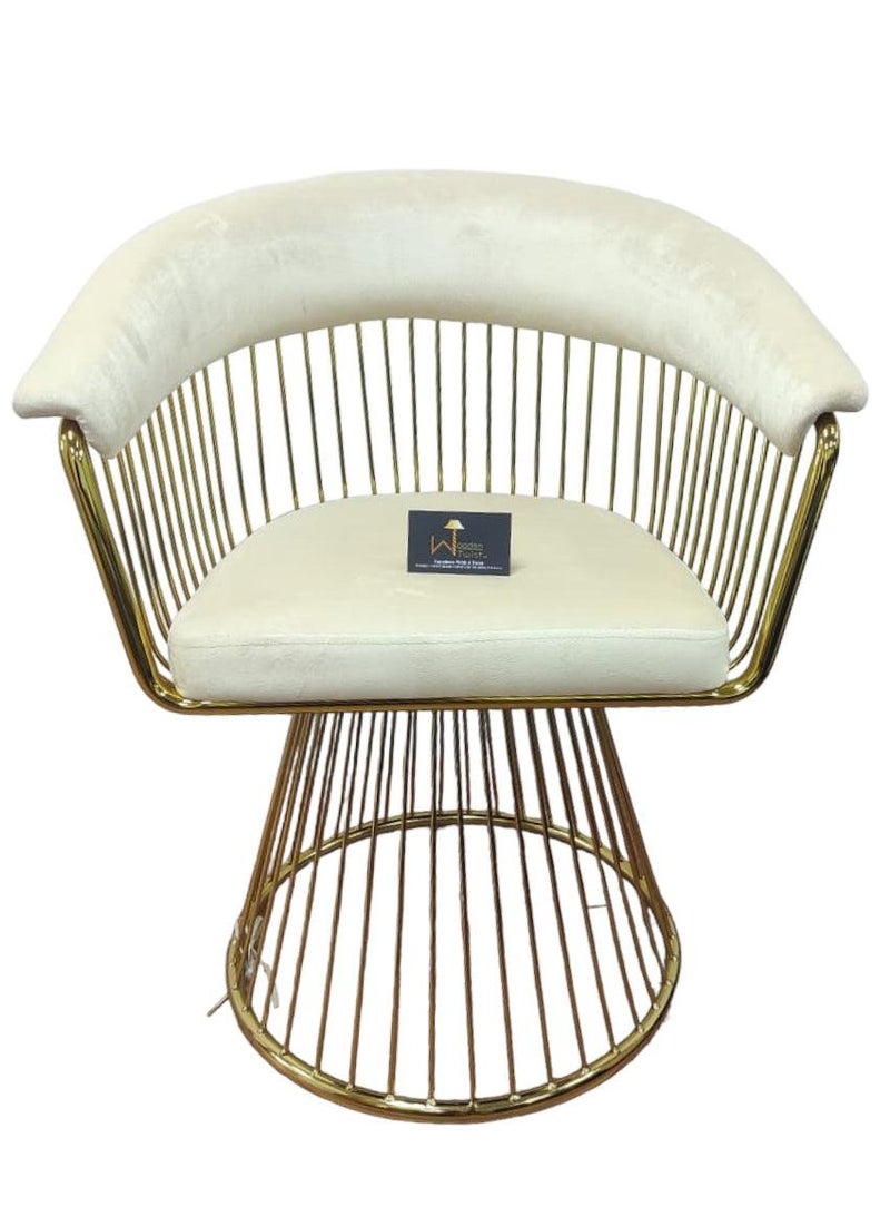 Wooden Twist Wooden Twist Swivel Rotating Arm Chair - Velvet Fabric with Golden Metallic Accent (Beige)  - Image 2