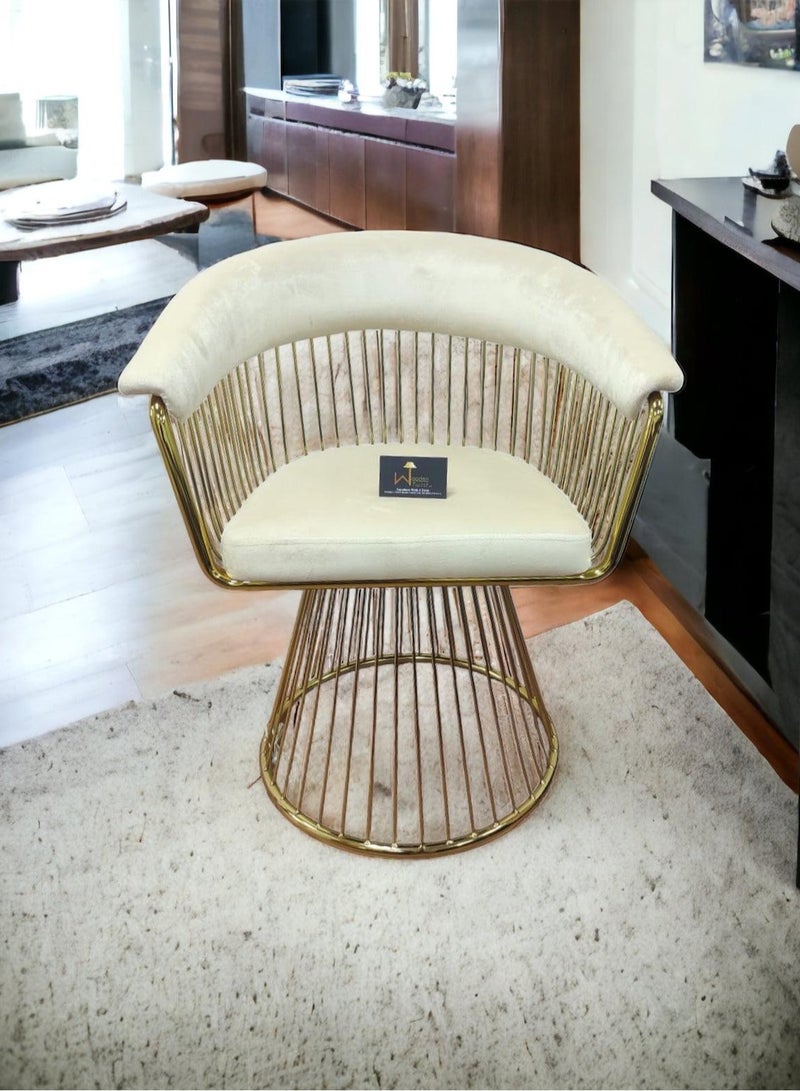 Wooden Twist Wooden Twist Swivel Rotating Arm Chair - Velvet Fabric with Golden Metallic Accent (Beige)  - Image 1