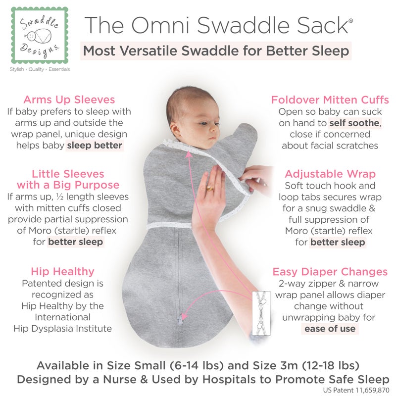 SwaddleDesigns 6-Way Omni Swaddle Sack, Arms Up Swaddle for Newborn, More Options to Calm Startle Reflex, Improves Sleep, Small, 0-3 month, 6-14 lbs, Heathered Gray - Image 2