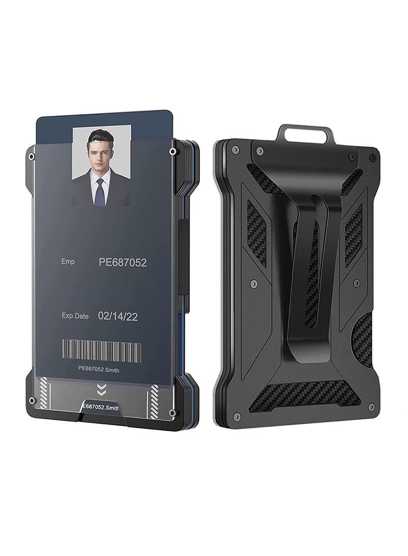 Sweet seven Ultra-Thin Minimalist Wallet For Men Slim Aluminum Metal Money Clip with Transparent Work RFID Metal Wallet Work ID Card Holder Business Card Holder with Clear Window ID Badge Clip Cash Card  (Black)  - Image 1