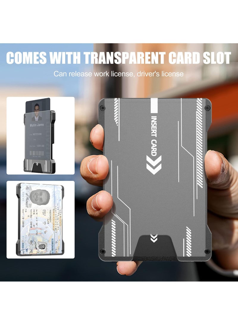 Sweet seven Ultra-Thin Minimalist Wallet For Men Slim Aluminum Metal Money Clip with Transparent Work RFID Metal Wallet Work ID Card Holder Business Card Holder with Clear Window ID Badge Clip Cash Card  (Black)  - Image 4