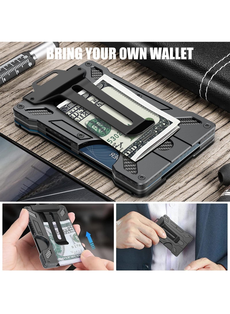 Sweet seven Ultra-Thin Minimalist Wallet For Men Slim Aluminum Metal Money Clip with Transparent Work RFID Metal Wallet Work ID Card Holder Business Card Holder with Clear Window ID Badge Clip Cash Card  (Black)  - Image 3