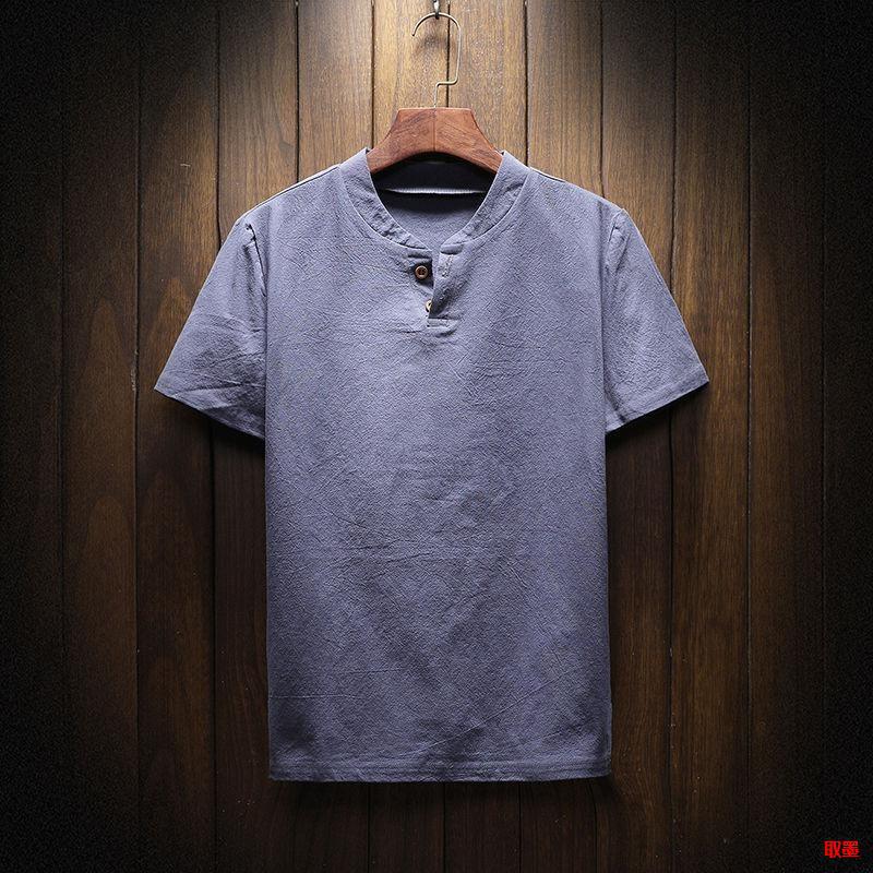 Cotton And Linen Short-Sleeved T-Shirt Men'S Top Loose Linen Material T-Blood Thin Fat Half-Sleeved Plus Size Men'S T-Shirt - Image 3