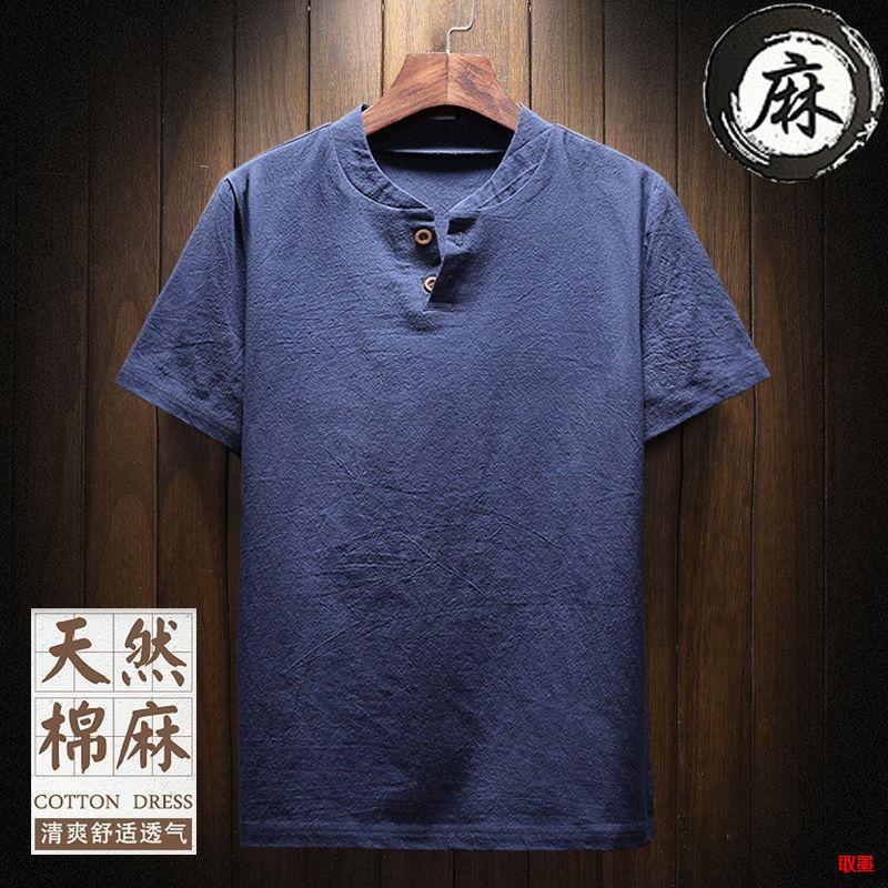Cotton And Linen Short-Sleeved T-Shirt Men'S Top Loose Linen Material T-Blood Thin Fat Half-Sleeved Plus Size Men'S T-Shirt - Image 1