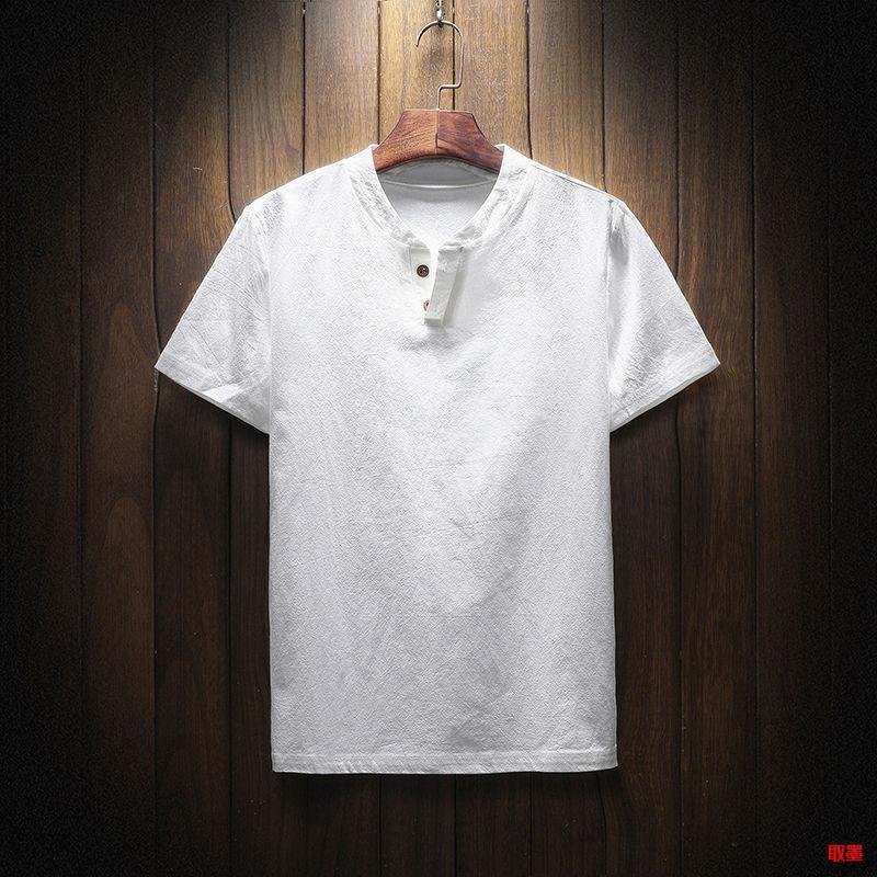 Cotton And Linen Short-Sleeved T-Shirt Men'S Top Loose Linen Material T-Blood Thin Fat Half-Sleeved Plus Size Men'S T-Shirt - Image 2