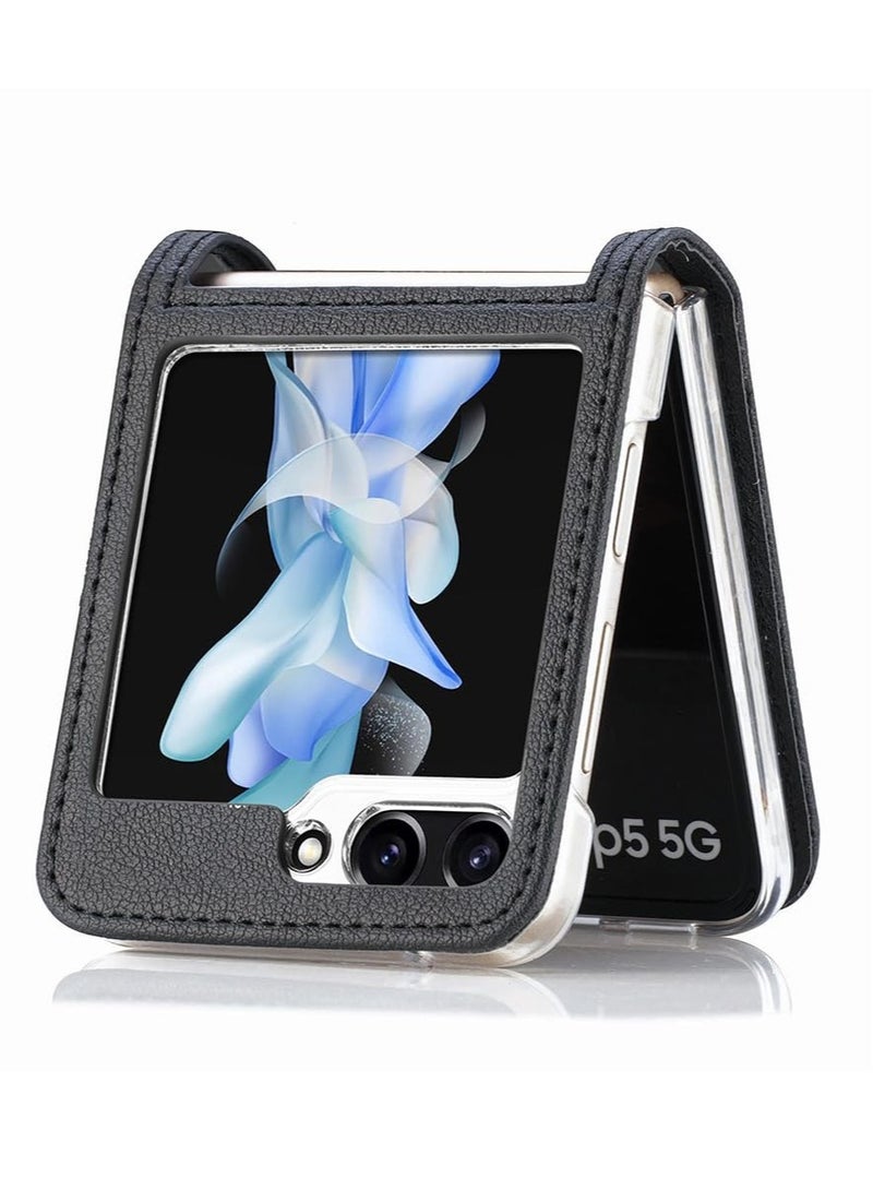 Aookay Compatible with Samsung Galaxy Z Flip 5 with Card Holder, Slim Fit Premium PU Leather + Hard PC Protective Flip Phone Cover, Case for Galaxy Z Flip 5 5G (Black)  - Image 2