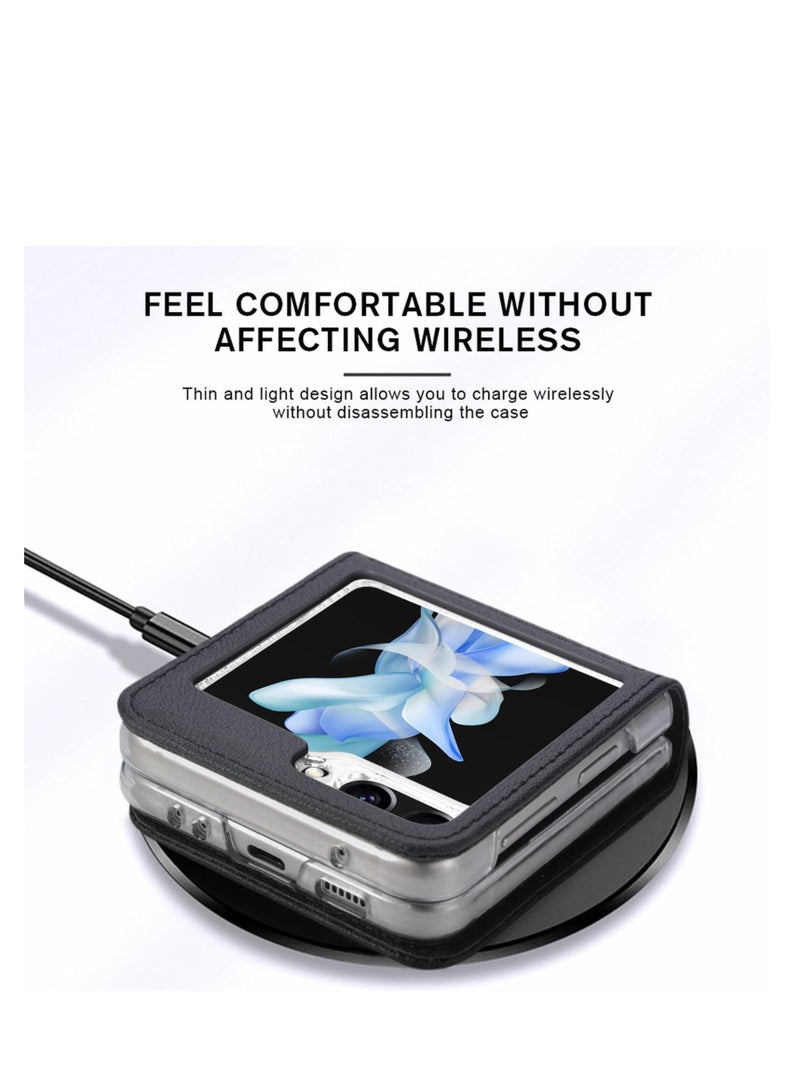 Aookay Compatible with Samsung Galaxy Z Flip 5 with Card Holder, Slim Fit Premium PU Leather + Hard PC Protective Flip Phone Cover, Case for Galaxy Z Flip 5 5G (Black)  - Image 5