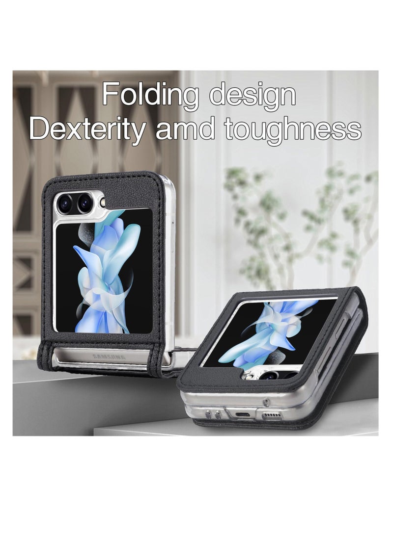 Aookay Compatible with Samsung Galaxy Z Flip 5 with Card Holder, Slim Fit Premium PU Leather + Hard PC Protective Flip Phone Cover, Case for Galaxy Z Flip 5 5G (Black)  - Image 4