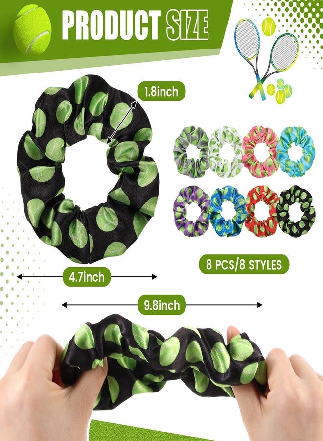 Yuxung 8 Pcs Tennis Satin Scrunchies Silk Hair Ties Tennis Sport Hair Accessories Elastic Hair Bands Hair Bow Ropes Ponytail Holders Tennis Gifts for Women Girls - Image 2