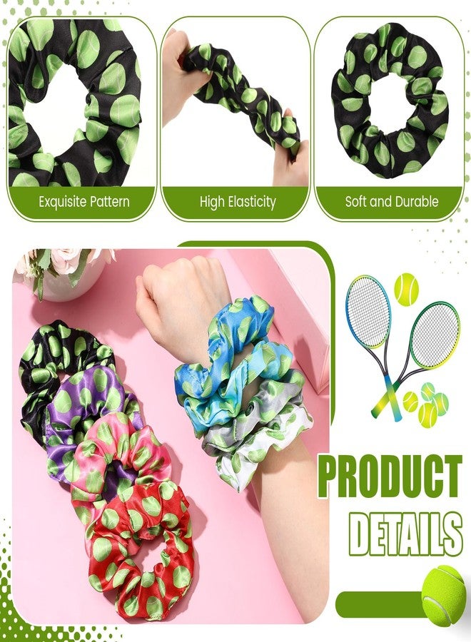 Yuxung 8 Pcs Tennis Satin Scrunchies Silk Hair Ties Tennis Sport Hair Accessories Elastic Hair Bands Hair Bow Ropes Ponytail Holders Tennis Gifts for Women Girls - Image 3