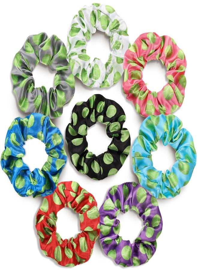 Yuxung 8 Pcs Tennis Satin Scrunchies Silk Hair Ties Tennis Sport Hair Accessories Elastic Hair Bands Hair Bow Ropes Ponytail Holders Tennis Gifts for Women Girls - Image 1