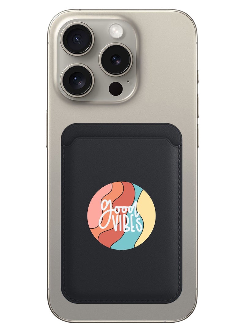 Theodor Magnetic Wallet, Compatible with MagSafe Wallet, for iPhone Wallet, for iPhone 16/15/14/13/12 Series, Not for iPhone 13/12 mini, 3 Card Holder, Vegan Leather, Black - Good vibes (2) - Image 1