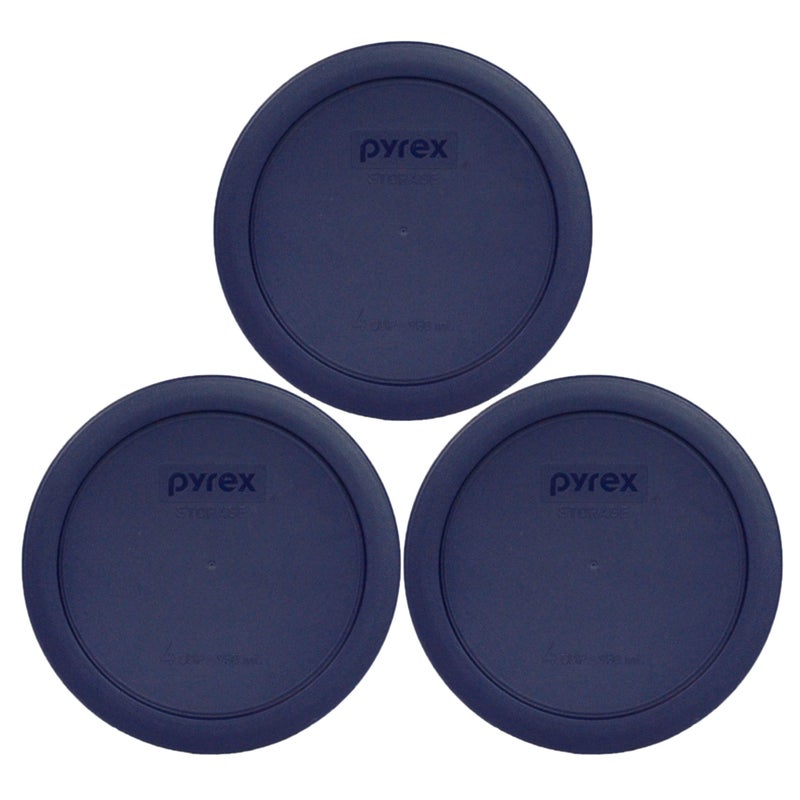 Pyrex 7201PC 4Cup Dark Blue Round Replacement Lids 3 pack Original Genuine Pyrex Made in the USA