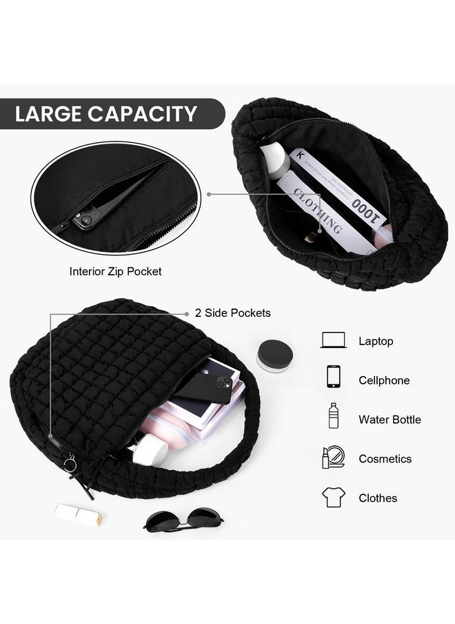 Juoxeepy Juoxeepy Quilted Tote Bag Large Quilted Carryall Puffer Shoulder Bag Lightweight Quilted Padding Hobo Bag Quilted Bag, Black  - Image 4