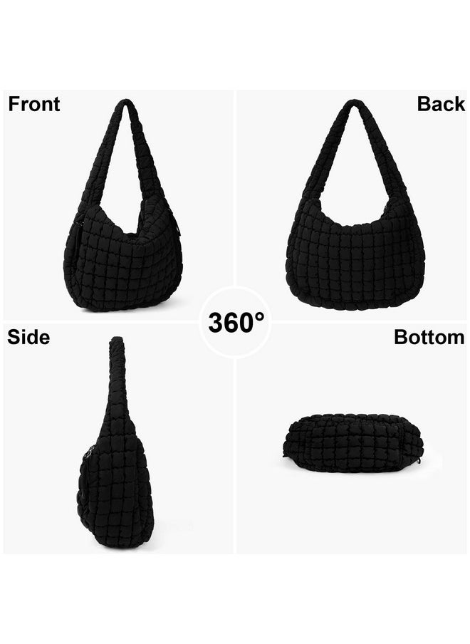 Juoxeepy Juoxeepy Quilted Tote Bag Large Quilted Carryall Puffer Shoulder Bag Lightweight Quilted Padding Hobo Bag Quilted Bag, Black  - Image 5