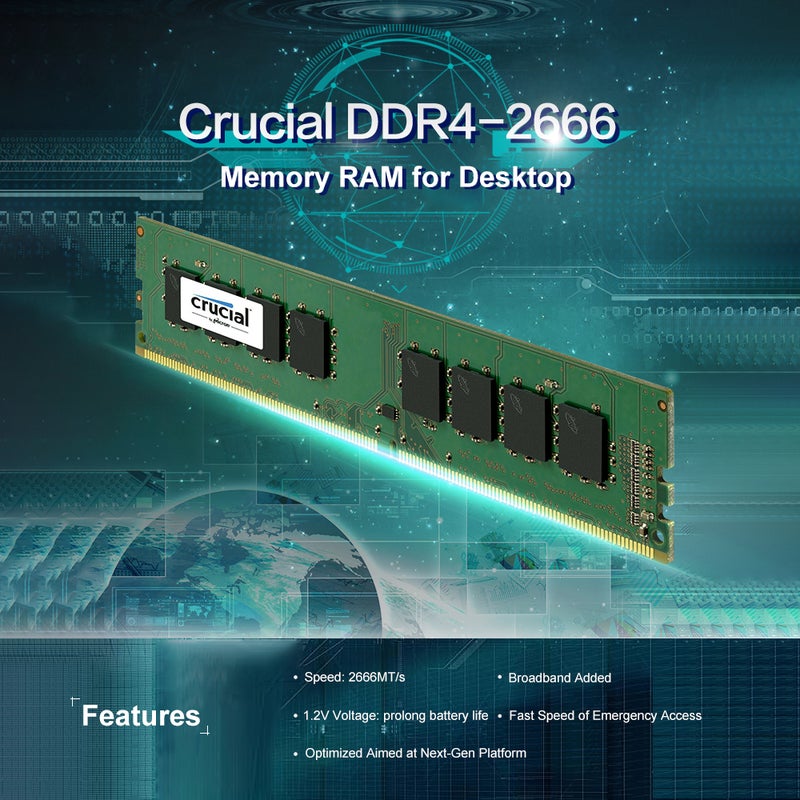 كروشيال ذاكرة رام DDR4 2666 سعة 8 جيجابايت أخضر - Image 2