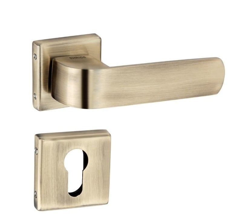 Shrida 446 Antique Finish Premium Stainless Steel Door Handle Set with Rose Plate – 125mm Handle, 52mm Plate | Stylish Lever Handle with Keyhole Cover for Interior & Main Doors (Left & Right Pair) - Image 1