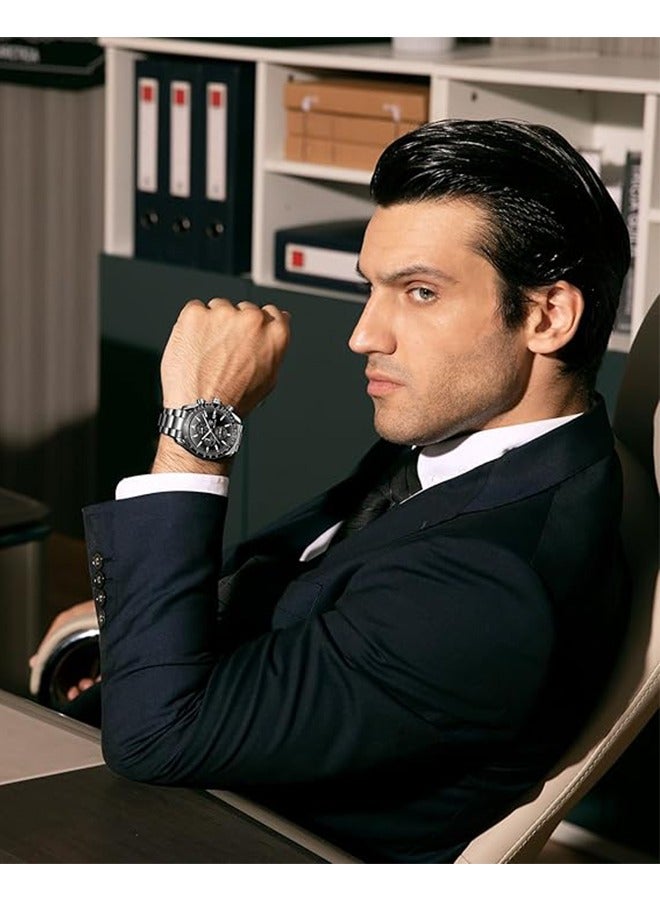 BENYAR Men's Quartz Watch, Stainless Steel Strap, 30M Waterproof, Automatic Date, Multi-dial Chronograph, Fashion Design Business Wristwatch, BY-5140 Silver Black - Image 2