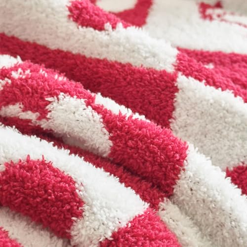 FELENIW Ultra Soft Cozy Fluffy Microfiber Checkered Knitted Throw Blanket Cherry Checkerboard Double Sided Lightweight Warm Bed Blanket for Valentine's Day Mother's Day Birthday Gifts 50x60 Inch Red (Red) - Image 5