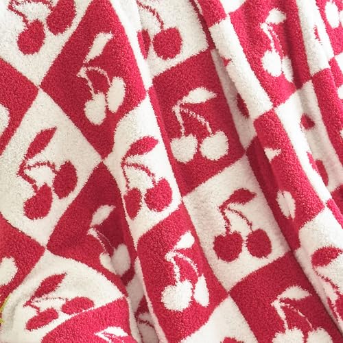 FELENIW Ultra Soft Cozy Fluffy Microfiber Checkered Knitted Throw Blanket Cherry Checkerboard Double Sided Lightweight Warm Bed Blanket for Valentine's Day Mother's Day Birthday Gifts 50x60 Inch Red (Red) - Image 4