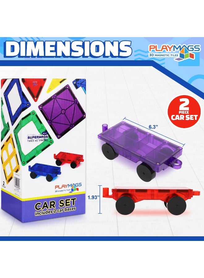 Playmags 2 Piece Car Set with Stronger Magnets STEM Toys for Kids Use with All Magnetic Tiles and Blocks Sturdy Super Durable with Vivid Clear Color Tiles Colors May Vary - Image 2
