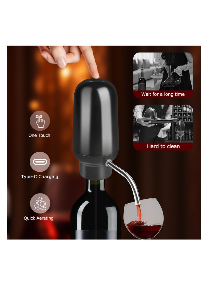 SYOSI - Smart Electric Wine Aerator Dispenser, Electric Wine Aerator Pourer, Wine Decanter Pump Dispenser Set Rechargeable Design with Micro USB Cable, Pump Dispenser Perfect for Perfect Pouring（BLACK) - Image 1