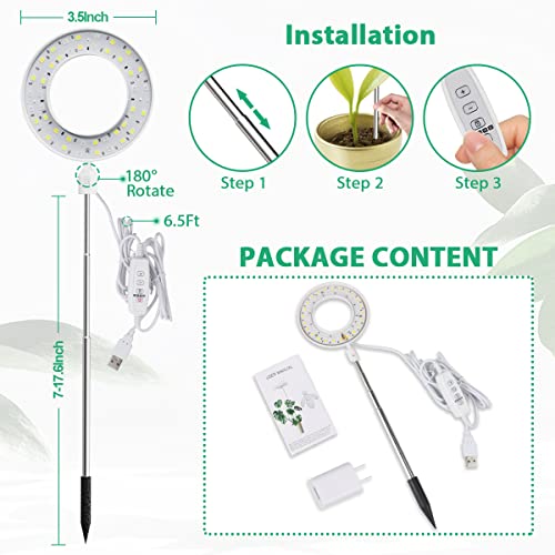 GYTF Halo Plant Grow Light, 6000K White LED Full Spectrum Growing Lamp for Indoor Plants, Succulents, Mini Bonsai, Small Plants, Height Adjustable, Dimmable & Timer 4/8/12/18Hrs - Image 2