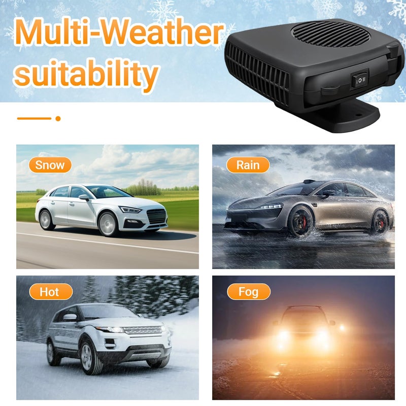 BSTGEKELY 200W car heater Defroster, 12V Portable 2-in-1 Heater and Cooling Fan, 360Â° Rotatable for Windshield Defogging, for Car Truck Van SUV - Image 5