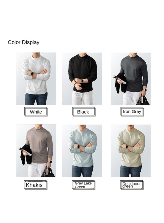 Autumn And Winter Liquid Ammonia Men's Half Turtleneck Long-sleeved T-shirt Bottoming Shirt Trendyy Slim Pure Color Versatile Top - Image 2