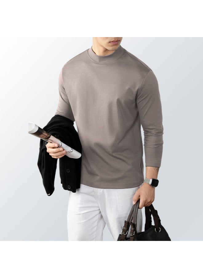 Autumn And Winter Liquid Ammonia Men's Half Turtleneck Long-sleeved T-shirt Bottoming Shirt Trendyy Slim Pure Color Versatile Top - Image 1