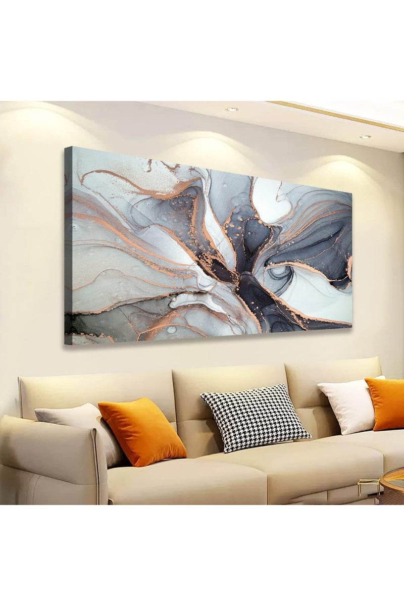 EMODA Abstract Line Large Wall Art Painting Modern Minimalist Canvas 60x120 cm Wrap Framed - Image 1