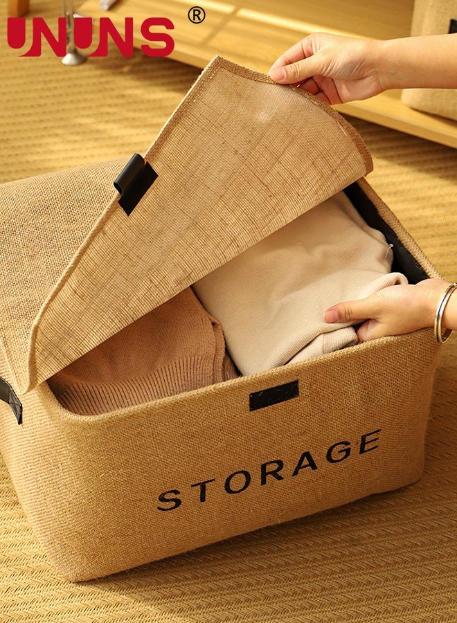 UNUNS Storage Box with Lid,Fabric Storage Basket,Clothes Organizer,Wardrobe Storage,Closet Organizer,Organizer for Clothes,Box for Clothes,Storage Boxes for Livingroom Clothes Toys Home,37x26x22cm - Image 3
