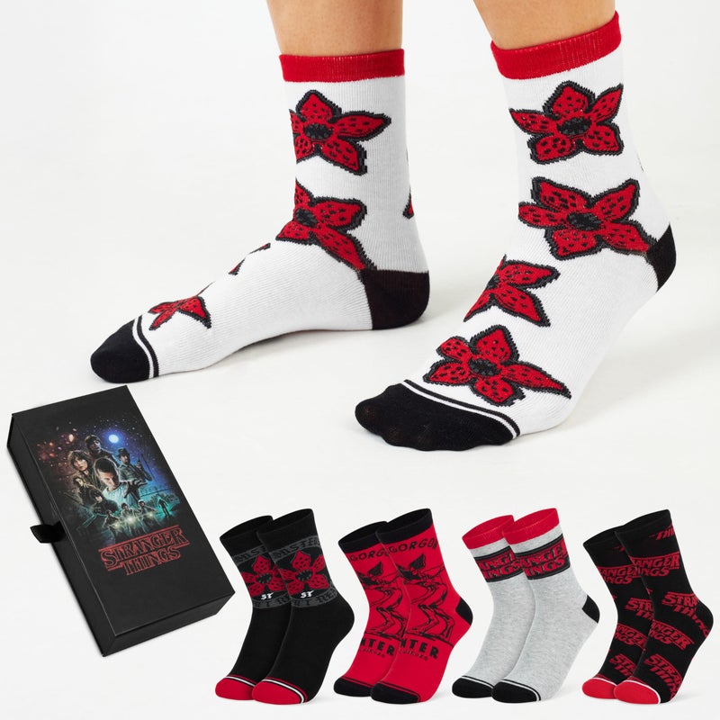 Stranger Things Crew Socks for Women & Teens US Size 4-9, Pack of 5 Soft Breathable Warm Novelty Socks, Gifts for Women (4/9 US, Multi Red) - Image 2