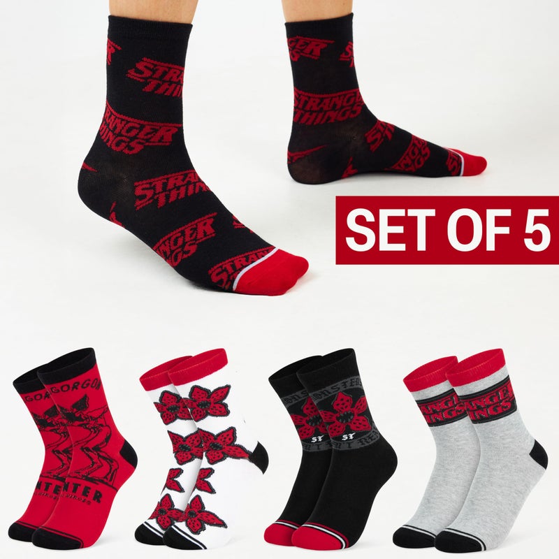 Stranger Things Crew Socks for Women & Teens US Size 4-9, Pack of 5 Soft Breathable Warm Novelty Socks, Gifts for Women (4/9 US, Multi Red) - Image 4