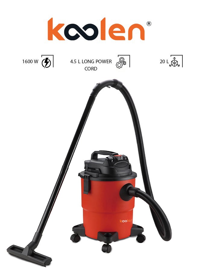 KOOLEN Wet And Dry Drum Vacuum Cleaner 20 L 1600 W 806101004 Red - Image 1
